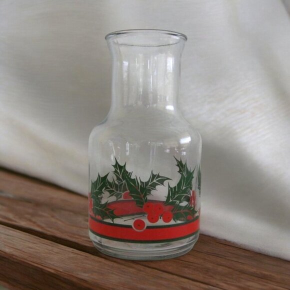 Holiday Glass Carafe With Holly Berry Design - Picture 3 of 4